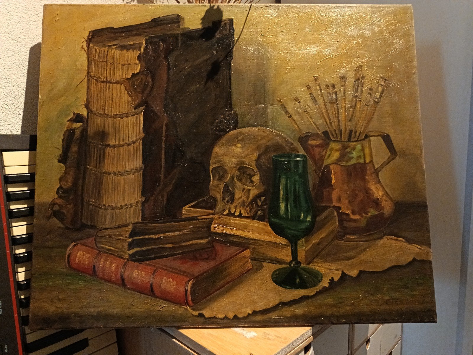 Stilleven met schedel en boeken Jan ten Have?, Ophalen of Verzenden