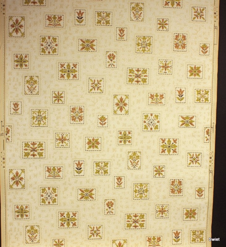 8147 vintage beige behang met bloemen en blokjes 50s swiet, Ophalen of Verzenden, Zwart