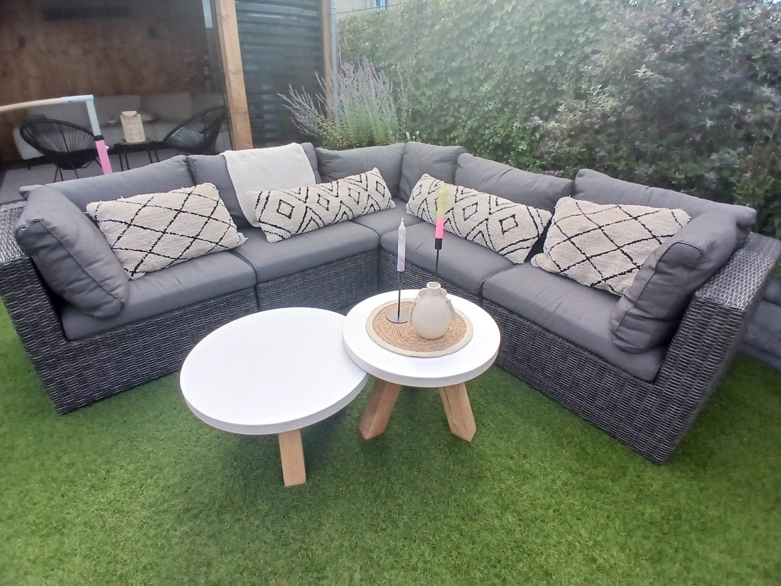 Comfortabele loungeset (excl. sierkussens), Tuin en Terras, Tuinsets en Loungesets, Ophalen, 5 zitplaatsen, Gebruikt, Wicker