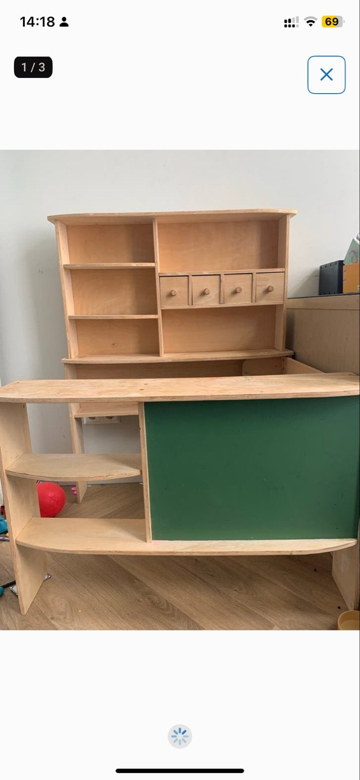 Houten speelwinkel met krijtbord, Ophalen, Gebruikt, Meubelstuk of Keukentje
