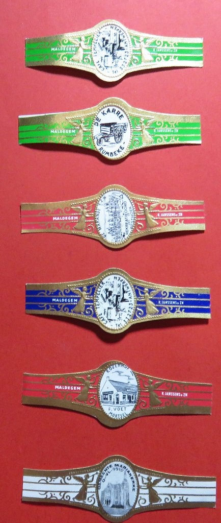 Sigarenbandjes reclamebandjes R.Janssens 6x, Verzenden, Gebruikt, Sigarenbandjes