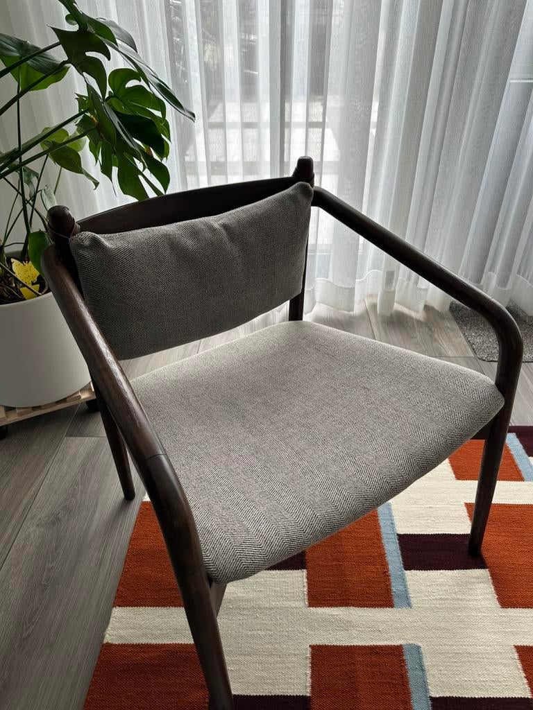Houten Loungestoelen/fauteuil van Dutchbone, Ophalen, 75 tot 100 cm, Zo goed als nieuw, 50 tot 75 cm