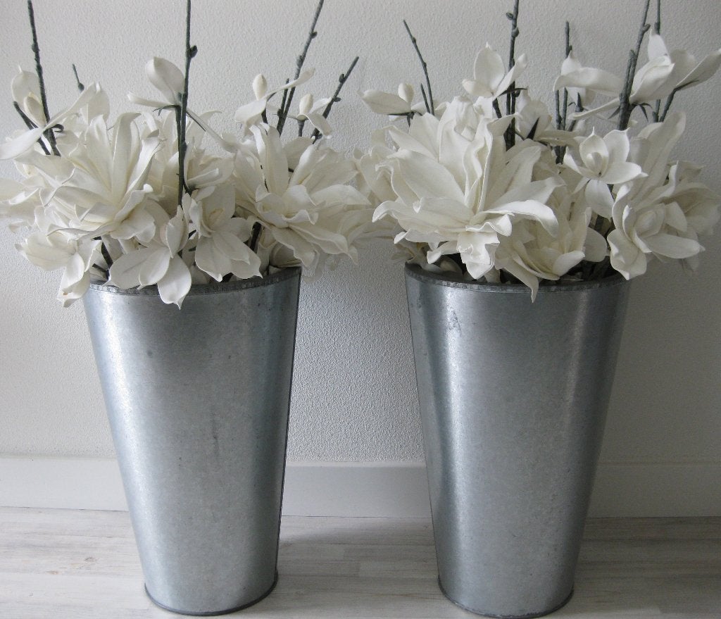 Plantenpot 2 stuks met foam Kunstbloemen 2 x 10 stelen XXXL, Ophalen, 105 cm, Inclusief accessoires, Binnen