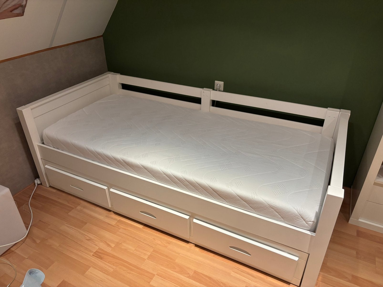 Keurig eenpersoons bed met 3 lades en matras, 85 tot 100 cm, Gebruikt, 180 cm of meer, Ophalen