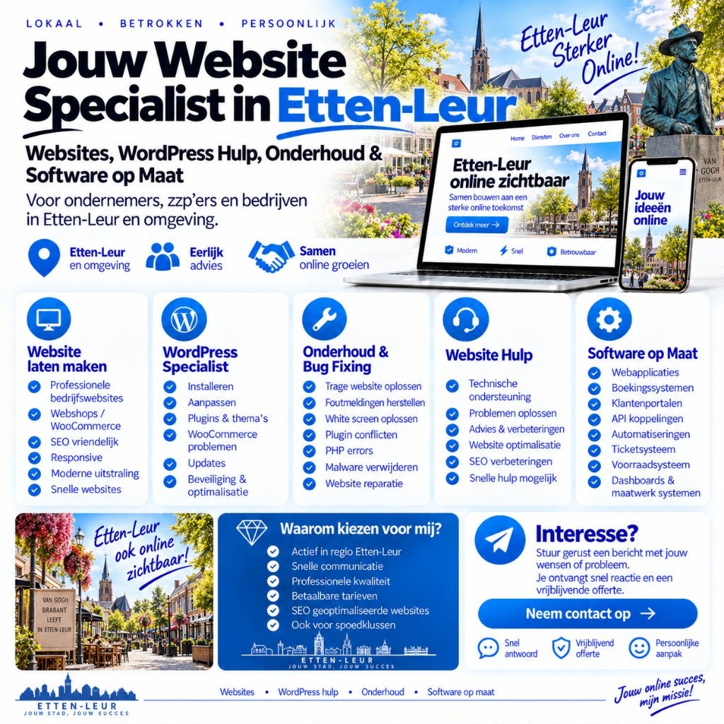 Website Laten Maken & WordPress Hulp Etten-Leur, Vacatures, Vanaf 3 jaar, Geschikt als bijbaan, Freelance of Uitzendbasis, 33 - 40 uur