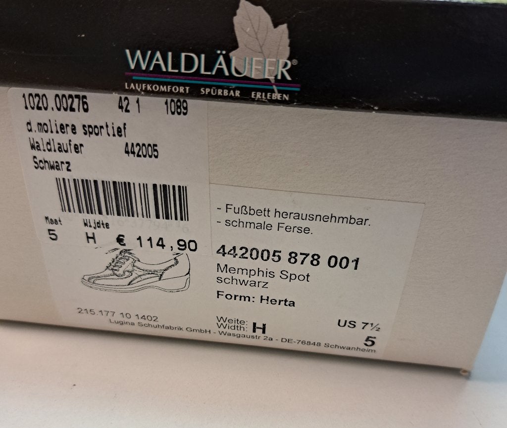 Waldlaufer nieuwe zwarte leren veter schoenen mt 38 nr 40674, Schoenen met lage hakken, Waldlaufer, ., Zwart