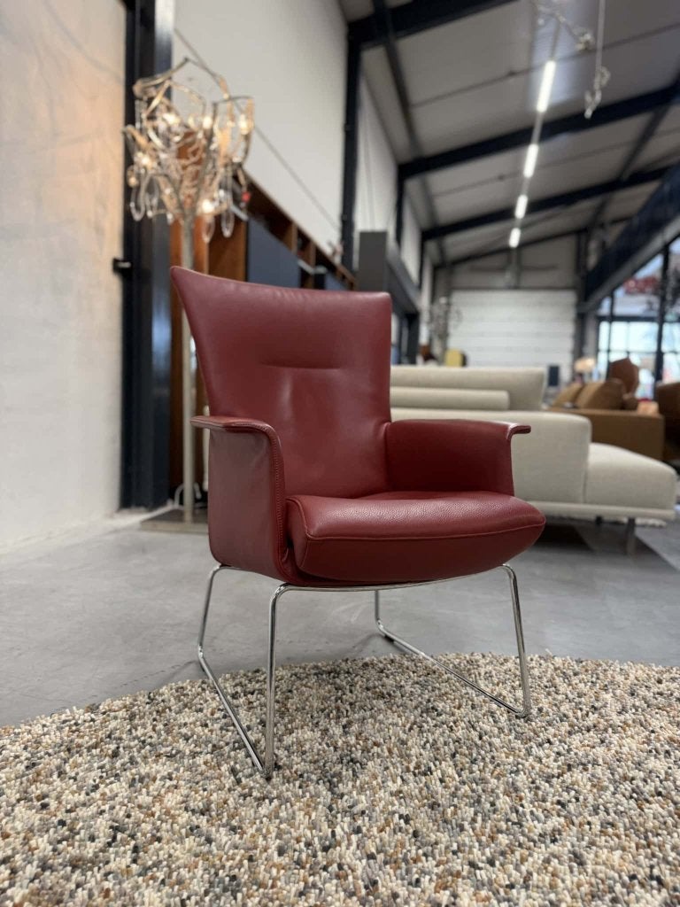 Als nieuw Jori Aida Fauteuil rood leer Design stoel, Jori, Ophalen of Verzenden, Zo goed als nieuw, 50 tot 75 cm