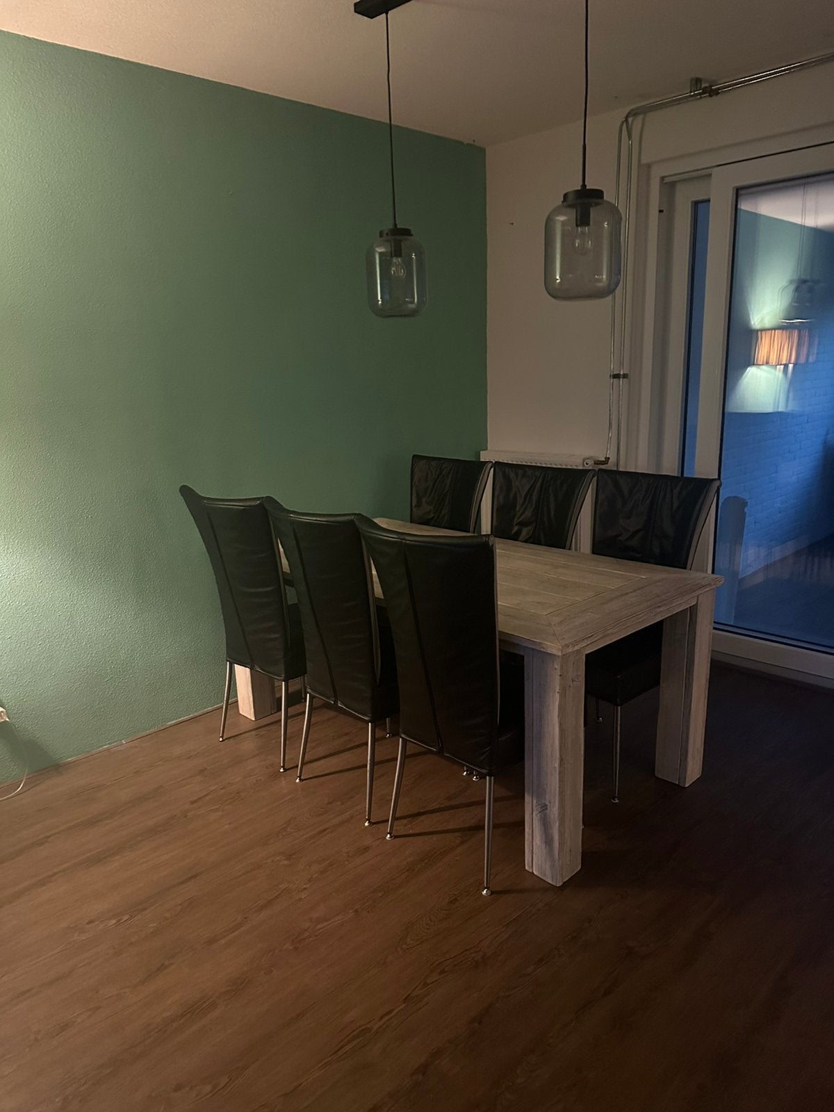 Te koop  mooie eettafel steigerhout en 6 zwarte stoelen, Huis en Inrichting, Tafels | Eettafels, Ophalen, Rechthoekig, 150 tot 200 cm
