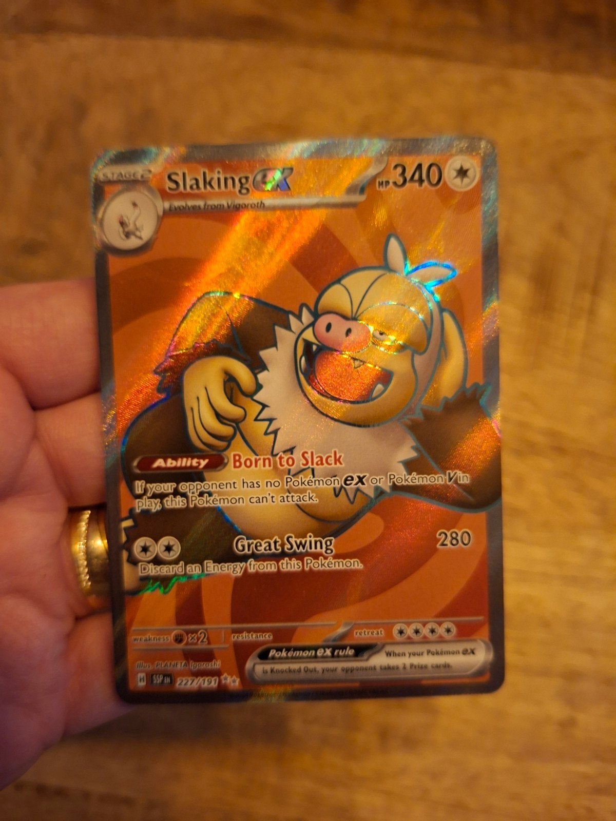 Slaking ex 222/197 Full Art Pokémon kaart, Ophalen of Verzenden, Zo goed als nieuw, Losse kaart, Foil