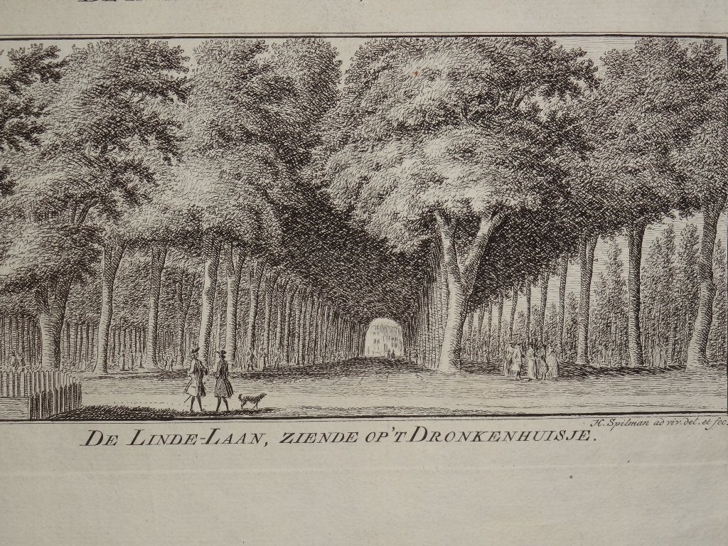 gravures Haarlemmerhout, Dronkenhuisje Haarlem 1761 Spilman, Verzenden, Gravure, Origineel, Landschap