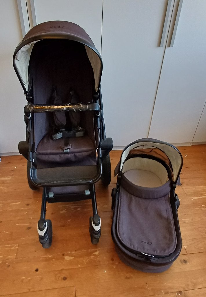Kinderwagen Joolz, antraciet, 2-in-1 reiswieg en 'buggy', Gebruikt, Combiwagen, Verstelbare duwstang, Ophalen