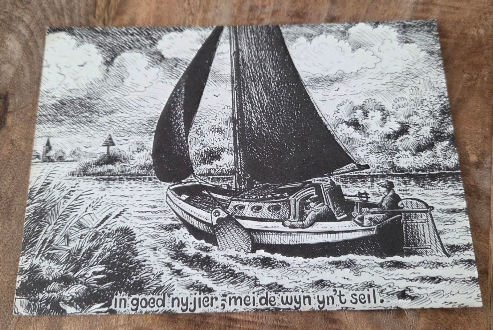 Zeilboot met tekst "in goed nyjier", Verzenden, 1960 tot 1980, Gelopen, Overige thema's