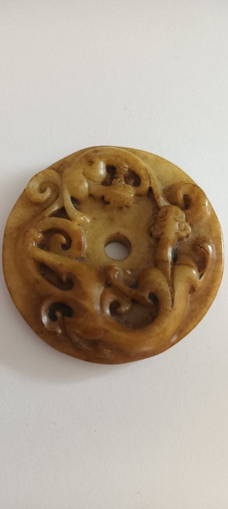 Antieke Chinese Jade Draak Bi Disc Hanger, Ophalen of Verzenden