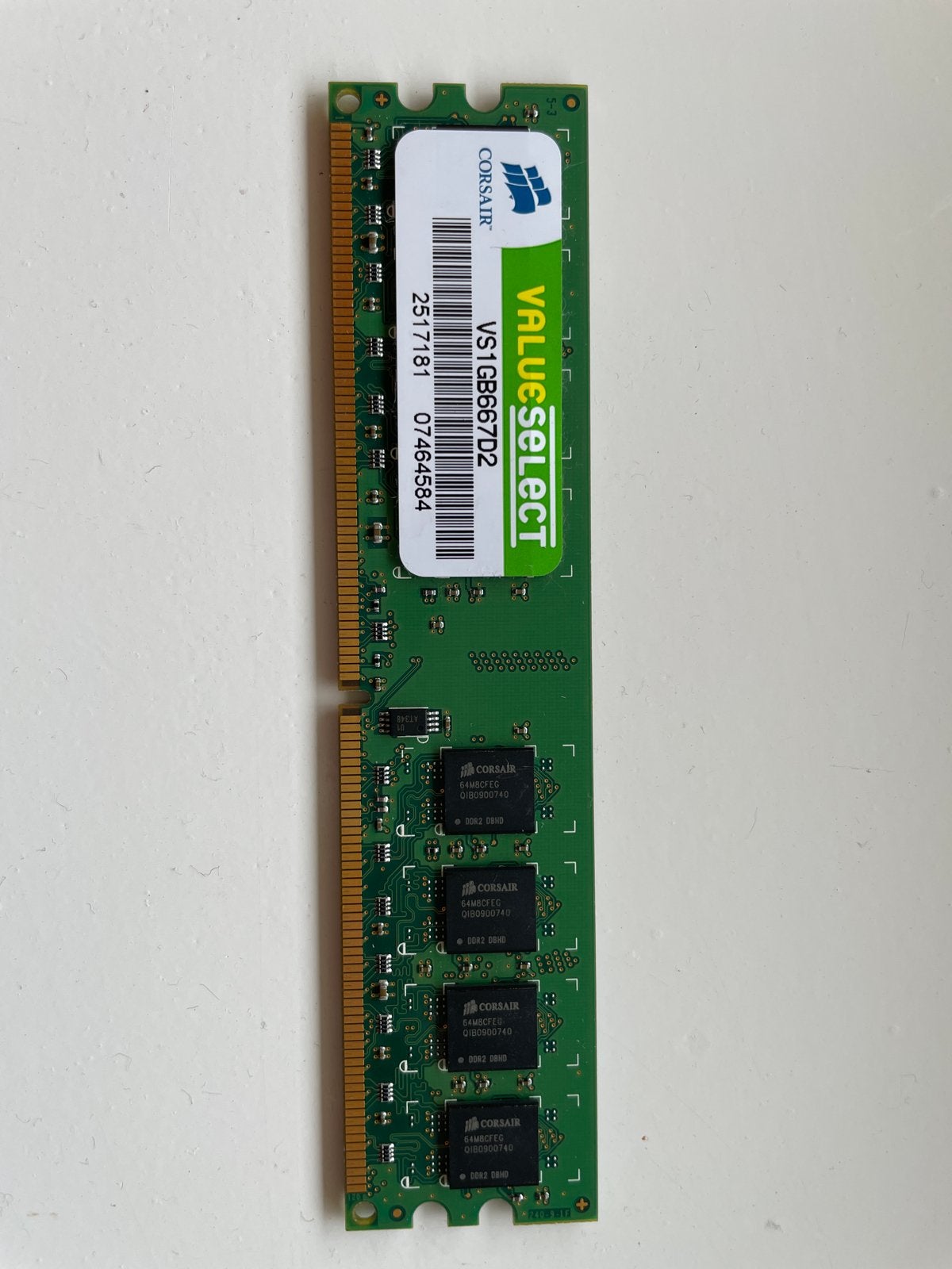 Corsair ValueSelect 1GB DDR2 RAM Geheugenmodule, Computers en Software, RAM geheugen, Server, Ophalen of Verzenden, DDR2, Gebruikt