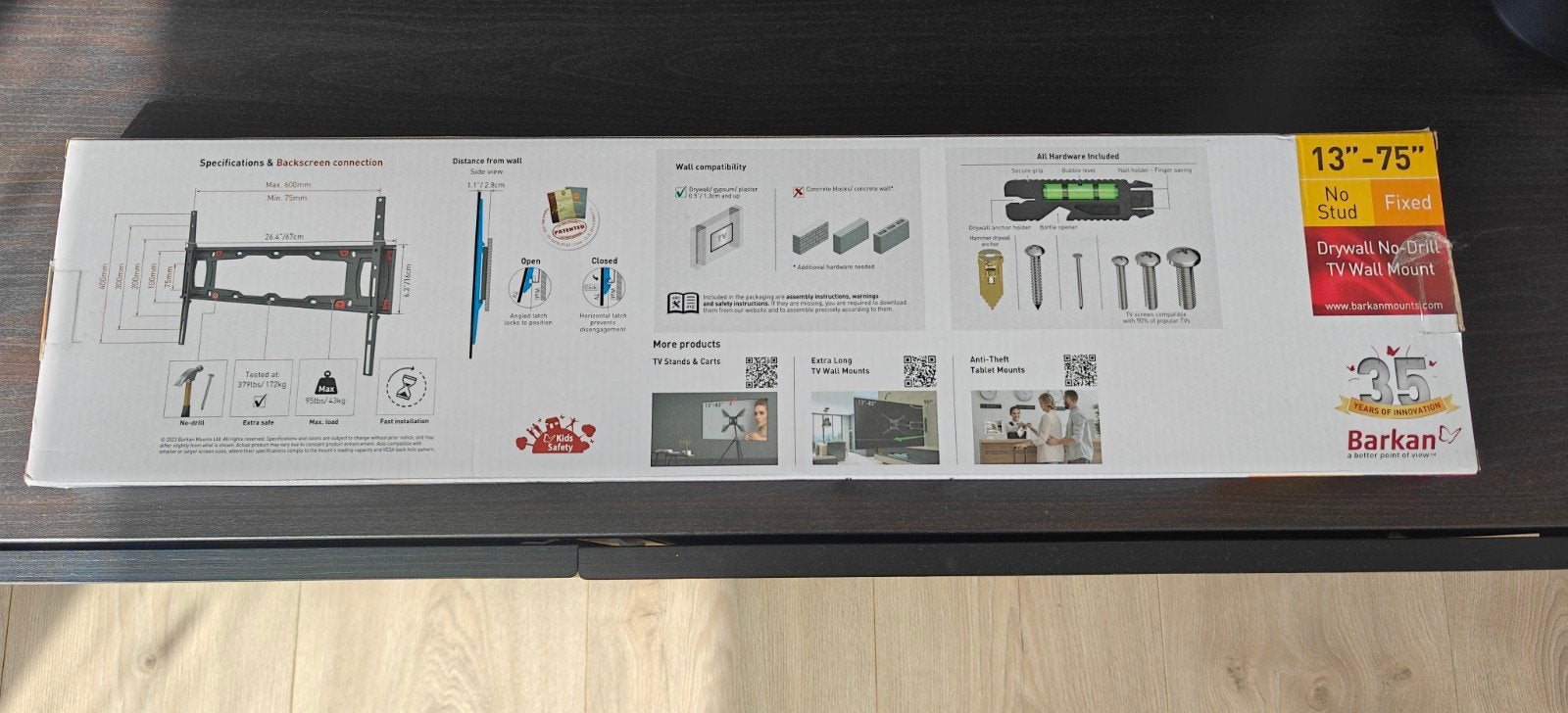 Barkan TV Wandsteun 13-75 inch - Premium No-Drill, Ophalen of Verzenden, Nieuw