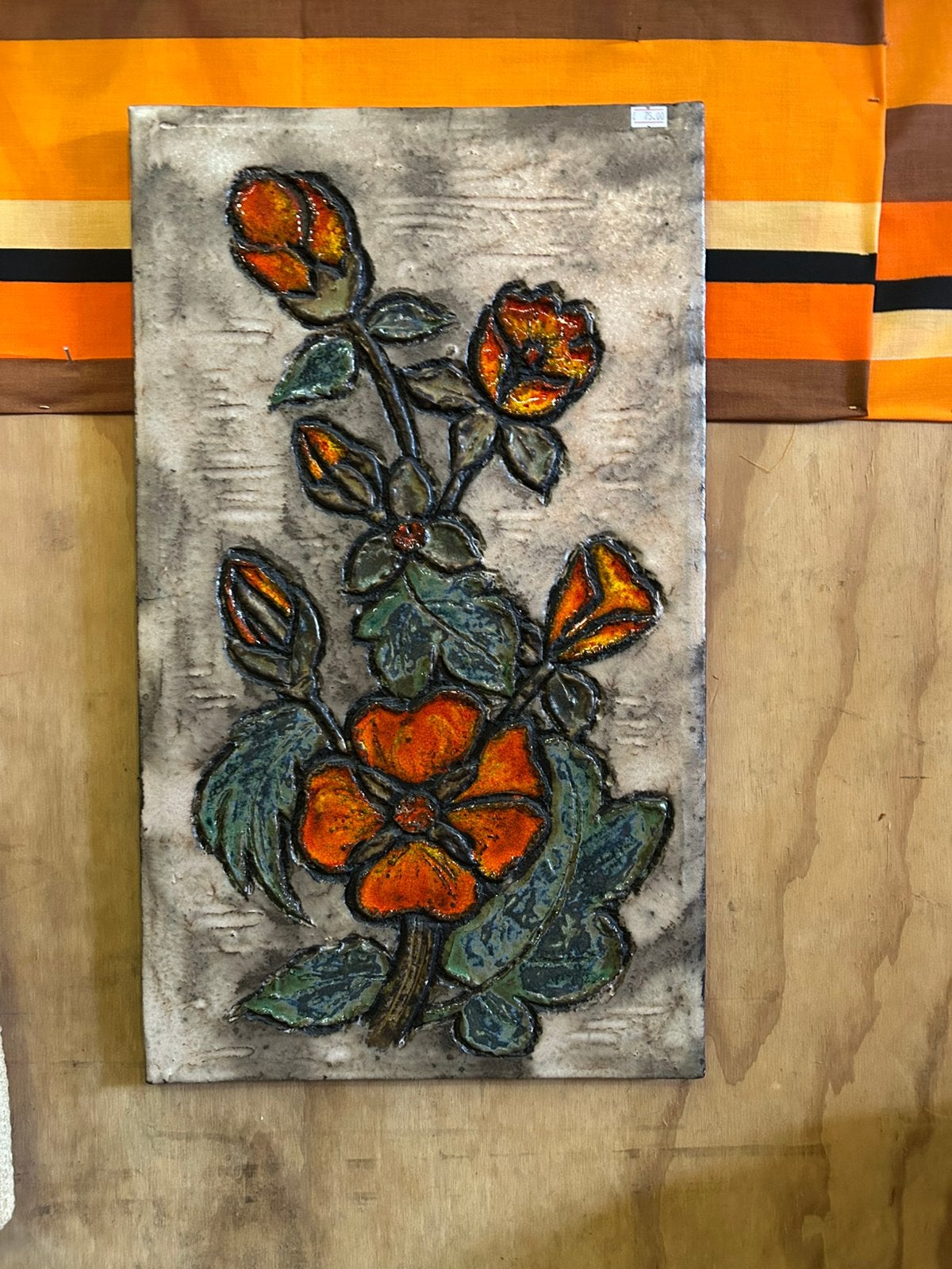 Vintage 70’s Ruscha bloemen wandplaat van keramiek, Ophalen, Huis en Inrichting