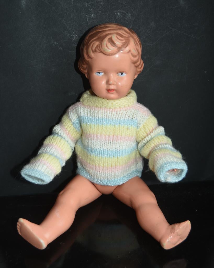 Vintage gestreepte gebreide trui voor pop 60s, Verzamelen, Poppen, Verzenden, Kleertjes