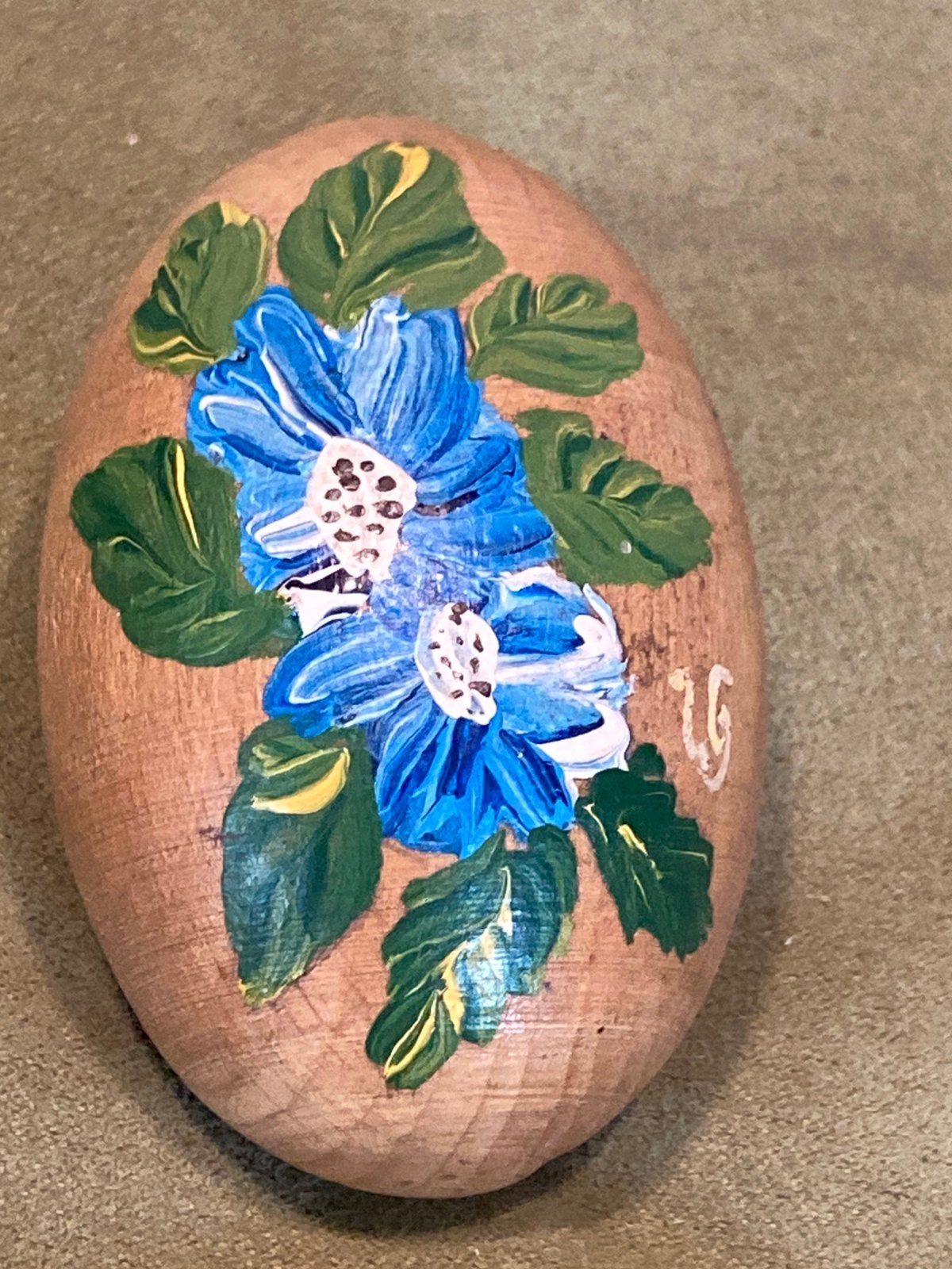 Houten ei, blauwe bloemetjes (160625), Ophalen of Verzenden