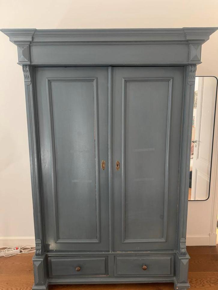 Antieke/brocante kledingkast - Grijs/blauw, Ophalen