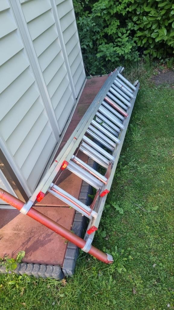 3 delige aluminium ladder uitschuifbaar., Doe-het-zelf en Verbouw, Ladders en Trappen, Ophalen, Gebruikt, 4 meter of meer