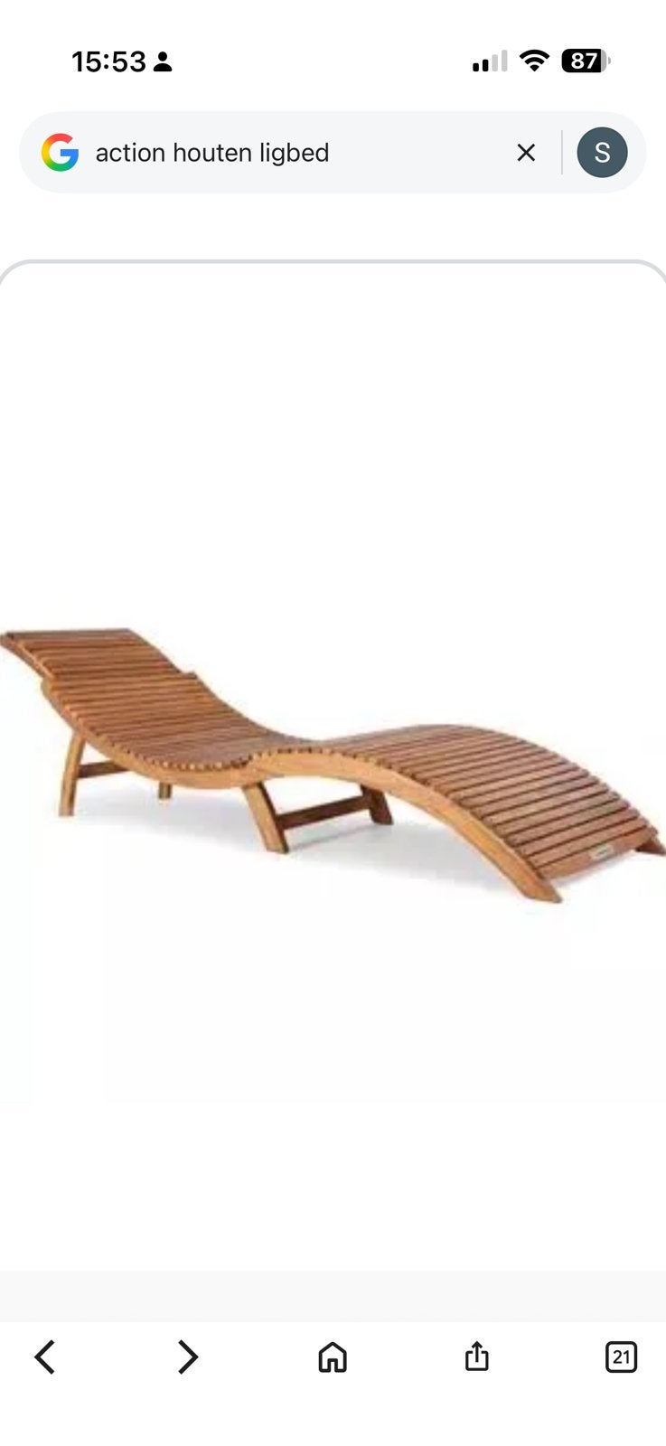 Houten ligstoel met kussen, Ophalen, Zo goed als nieuw, Hout