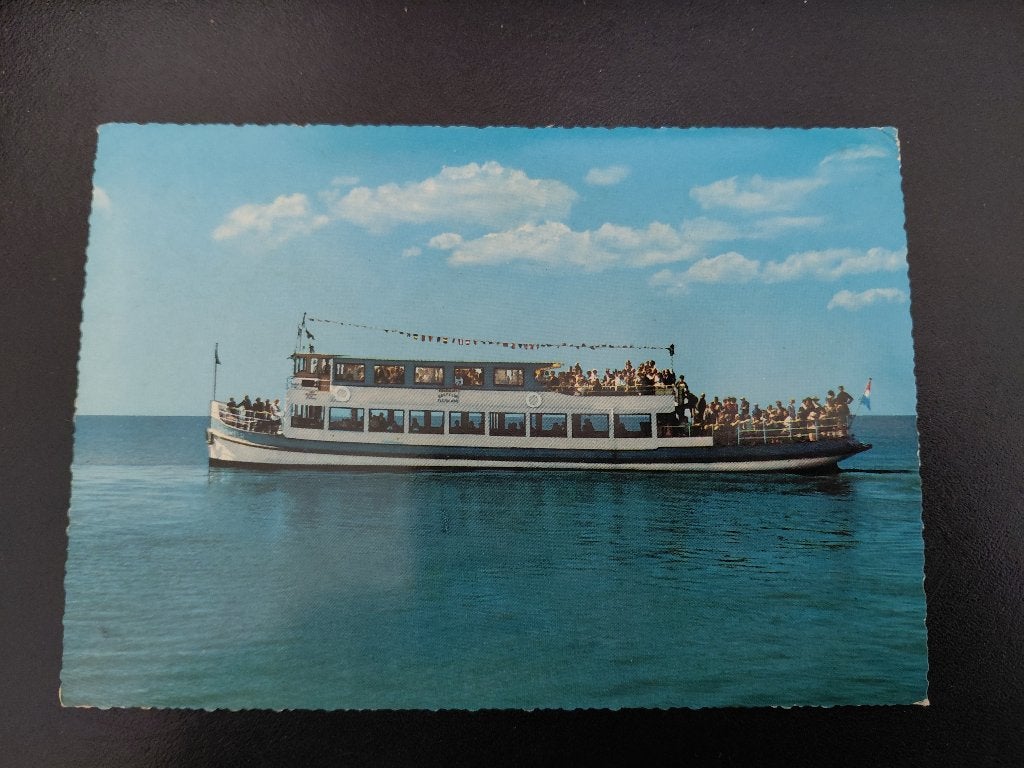 M.S. Flevomeer, rondvaartboot langs de Zuiderzeewerken,, Verzenden, Gebruikt, Motorboot, Kaart, Foto of Prent