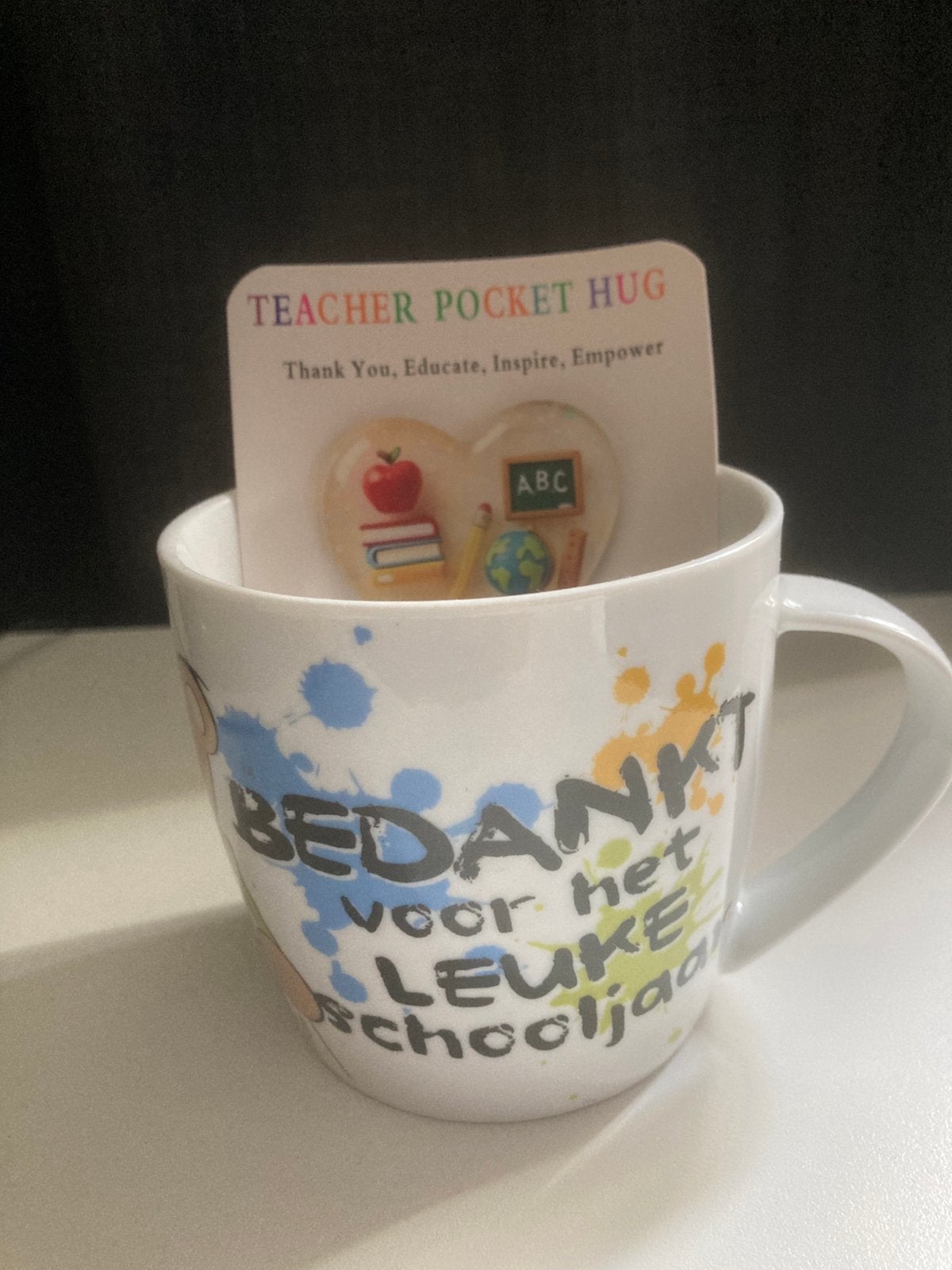 Beker bedankt voor het leuke schooljaar & hartje, Overige stijlen, Nieuw, Ophalen of Verzenden, Wit