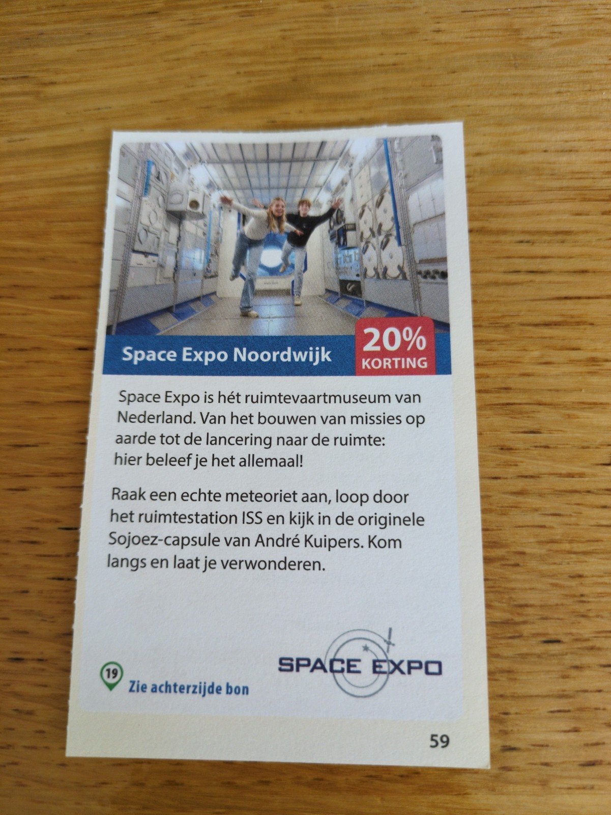 Kortingsbon voor Space Expo Noordwijk, 20 % korting, Tickets en Kaartjes, Drie personen of meer, Kortingskaart