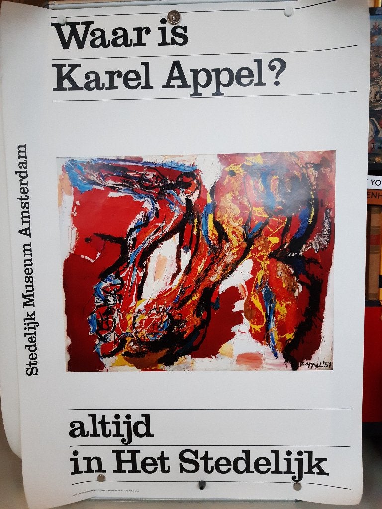Originele Poster Wim Crouwel Karel Appel Stedelijk Museum, Verzamelen, Rechthoekig Staand, Ophalen of Verzenden, Zo goed als nieuw