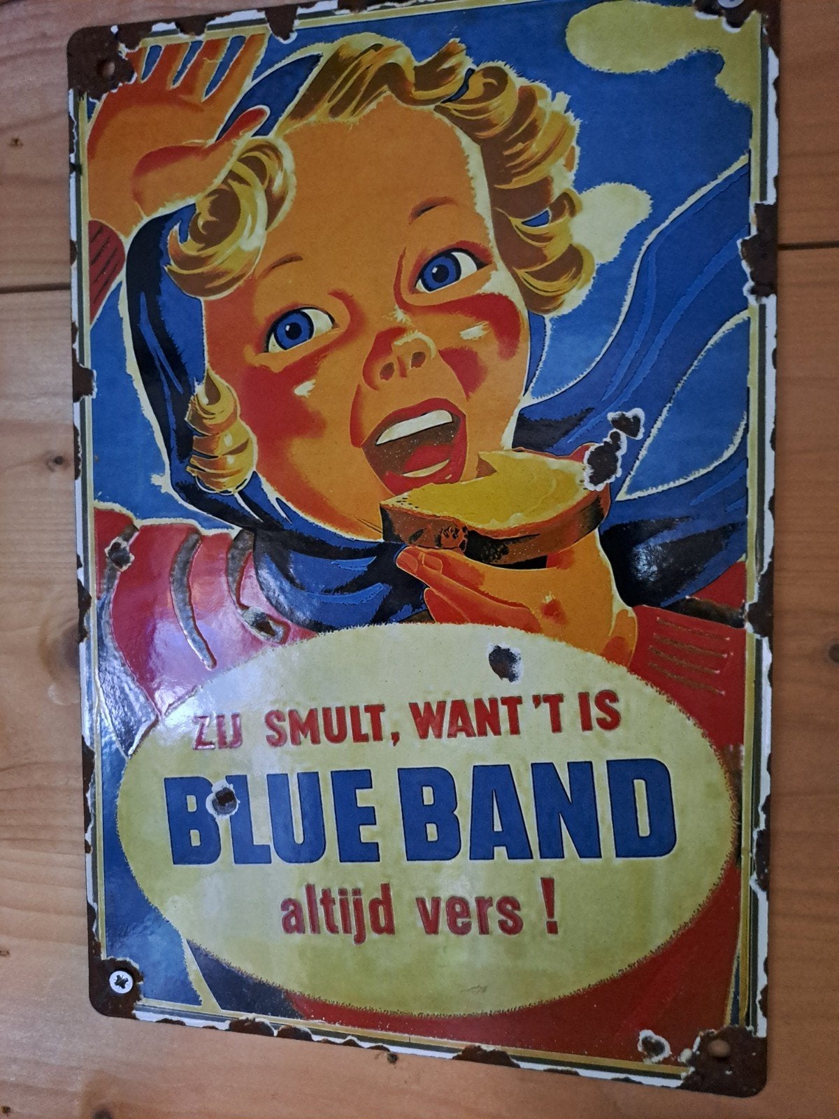 Oud emaille bord Bleu Band, Ophalen of Verzenden, Gebruikt, Reclamebord