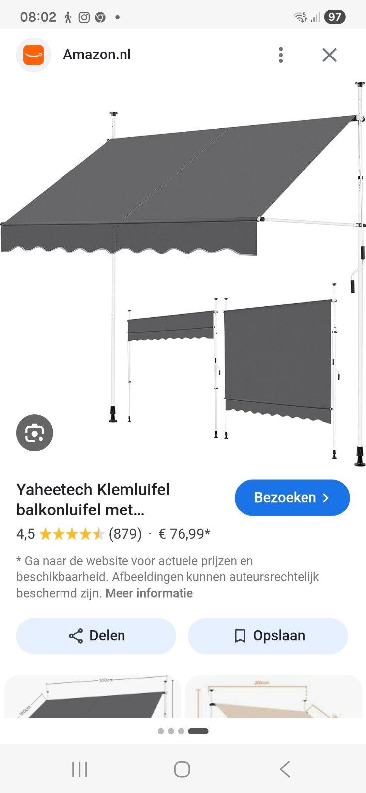 klemluifel breedte 200 cm nieuw, 150 tot 300 cm, Ophalen, Nieuw, Markies
