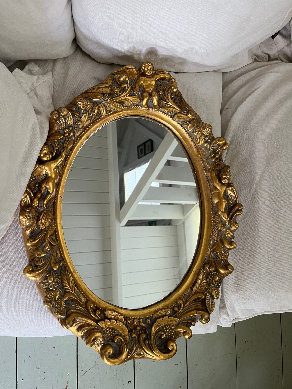 Spiegel Goud met Putti’s, Minder dan 50 cm, Ophalen of Verzenden, Zo goed als nieuw, Minder dan 100 cm