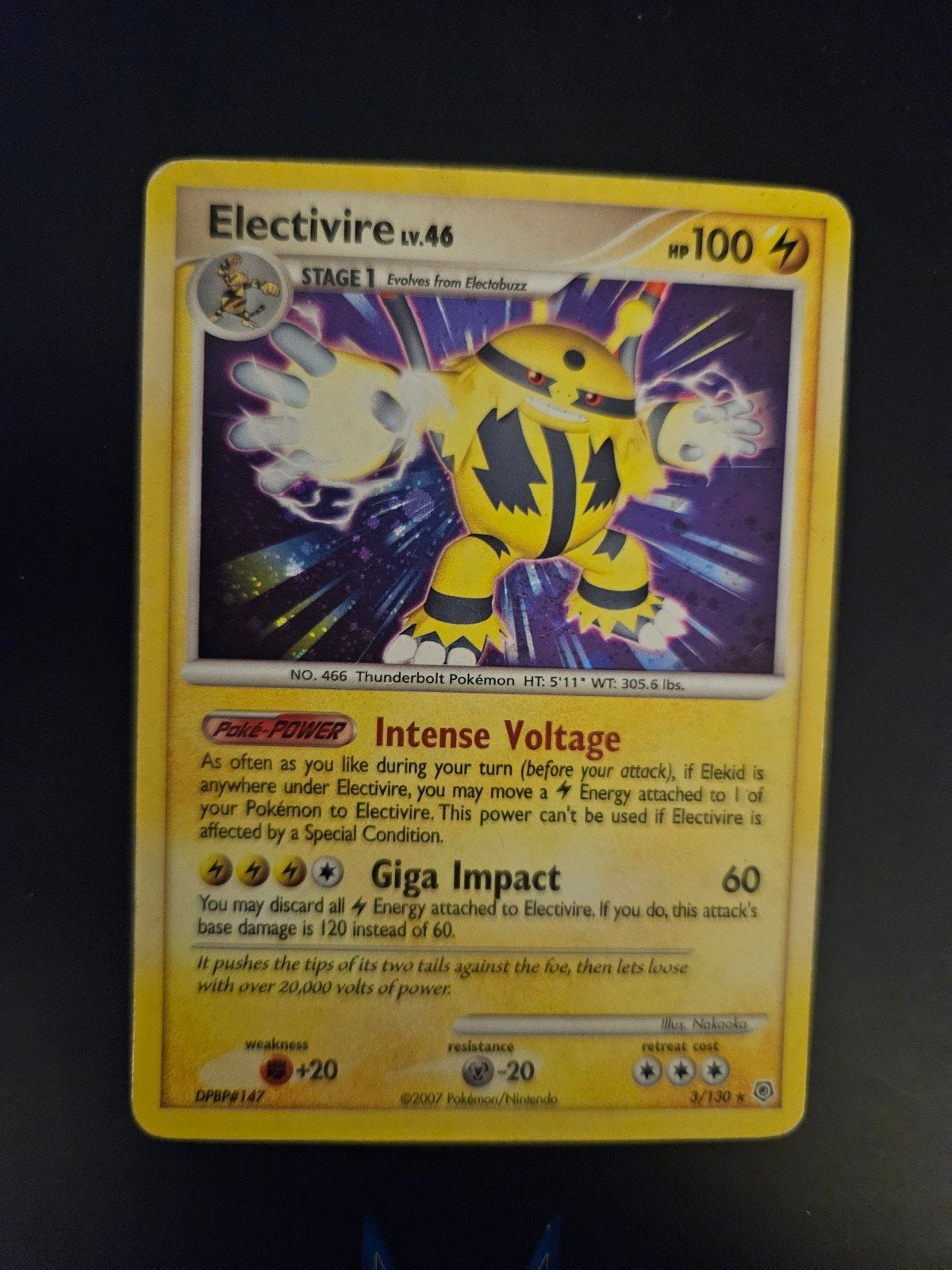 Electivire Holo (3/130) 2007, Ophalen of Verzenden, Gebruikt, Losse kaart, Foil