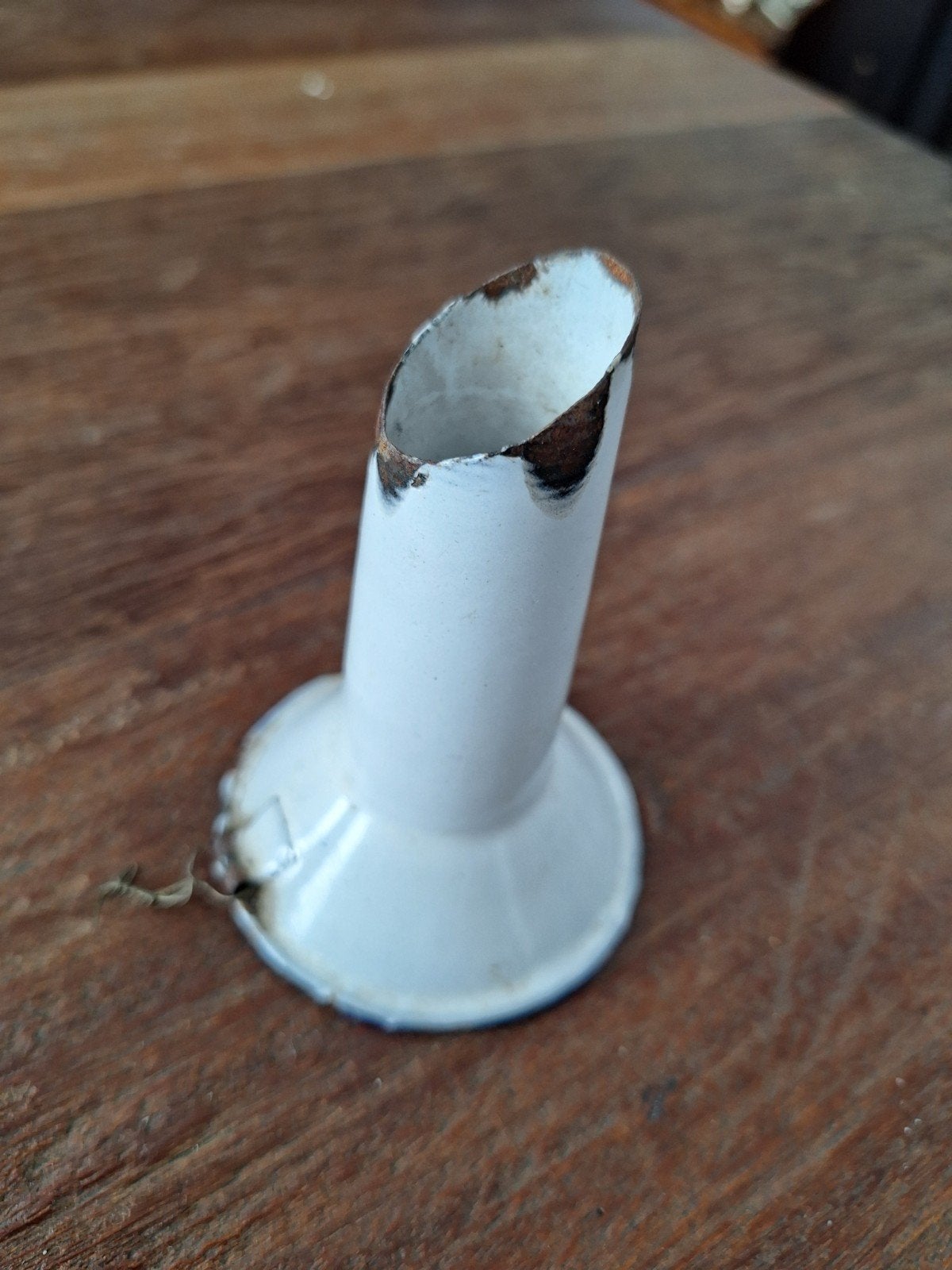 Vintage wit emaille trechter met blauwe rand - 9 cm hoog, Antiek en Kunst, Ophalen of Verzenden