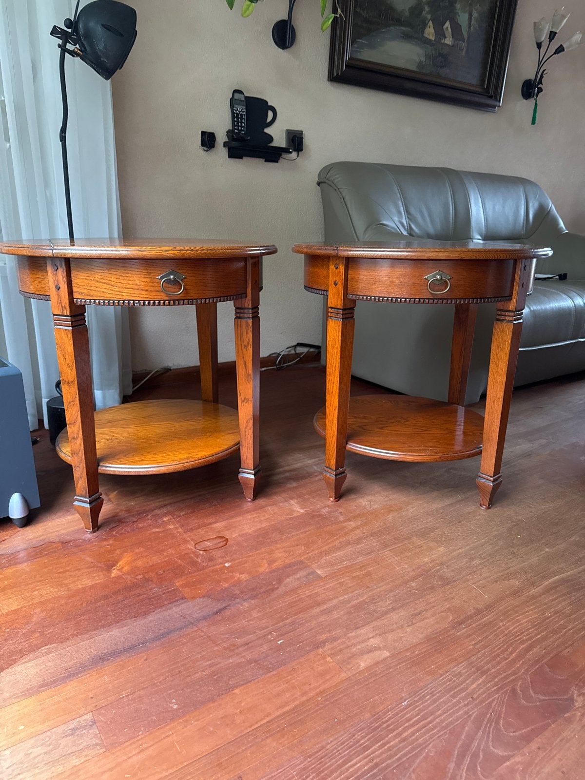 Set van 2 massief eiken bijzettafels met lade, Ophalen