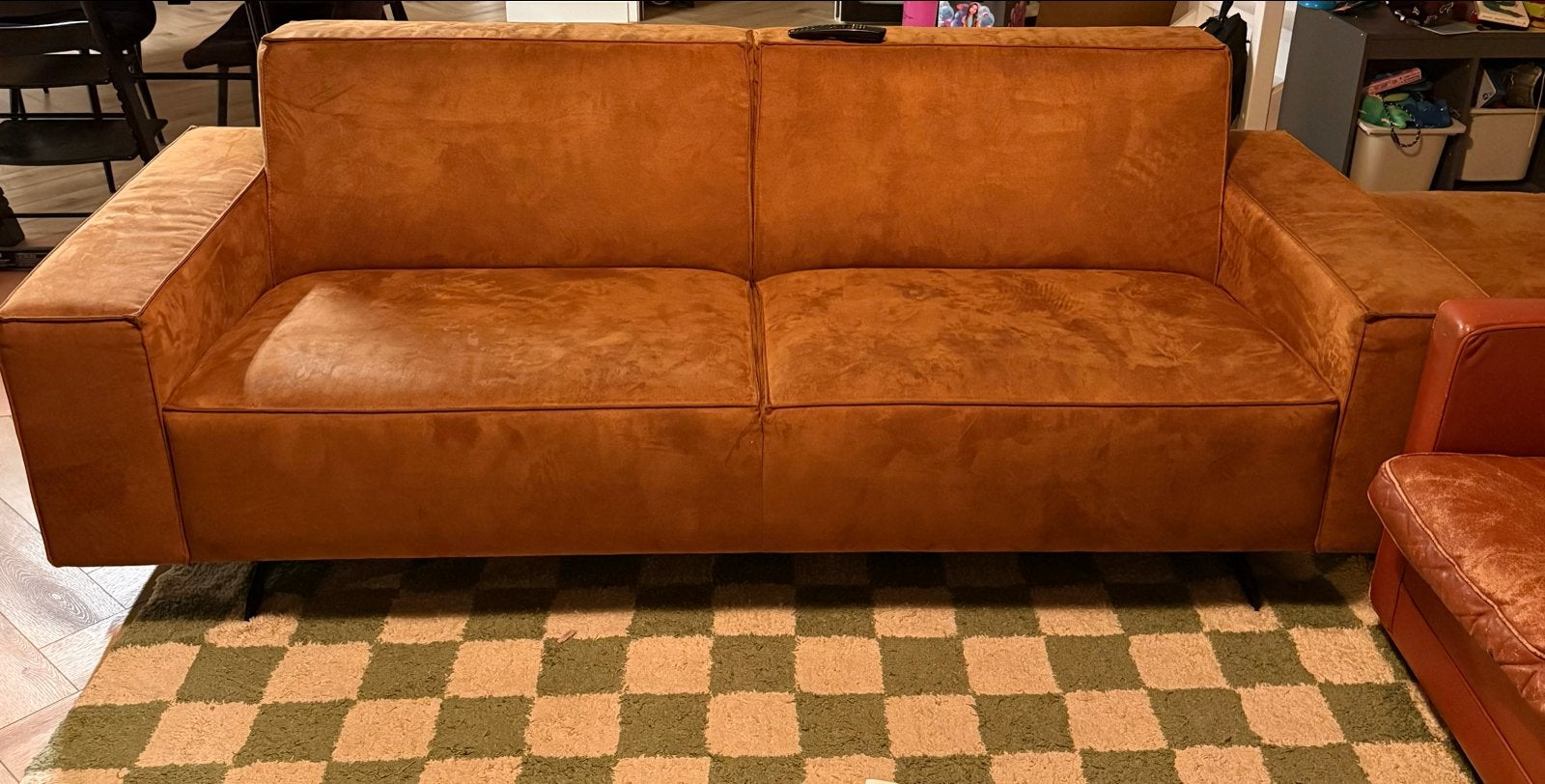 Montel 2,5- zitsbank cognac leer/suède – 220 cm breed, Ophalen, Gebruikt, Driepersoons, Rechte bank