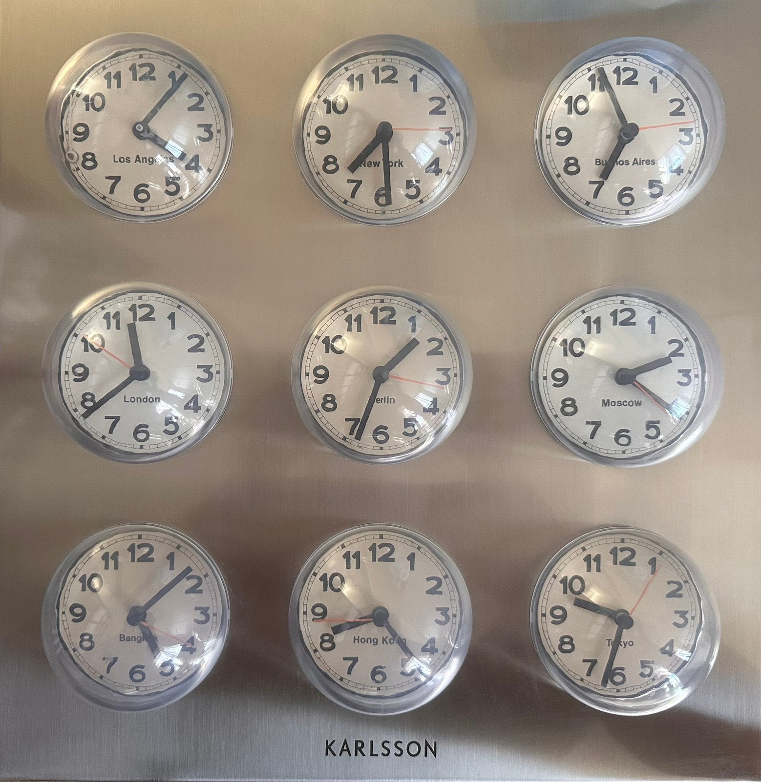Orginele Karlsson wereld time klok, Ophalen of Verzenden, Staal, Overige merken, 1960 of later