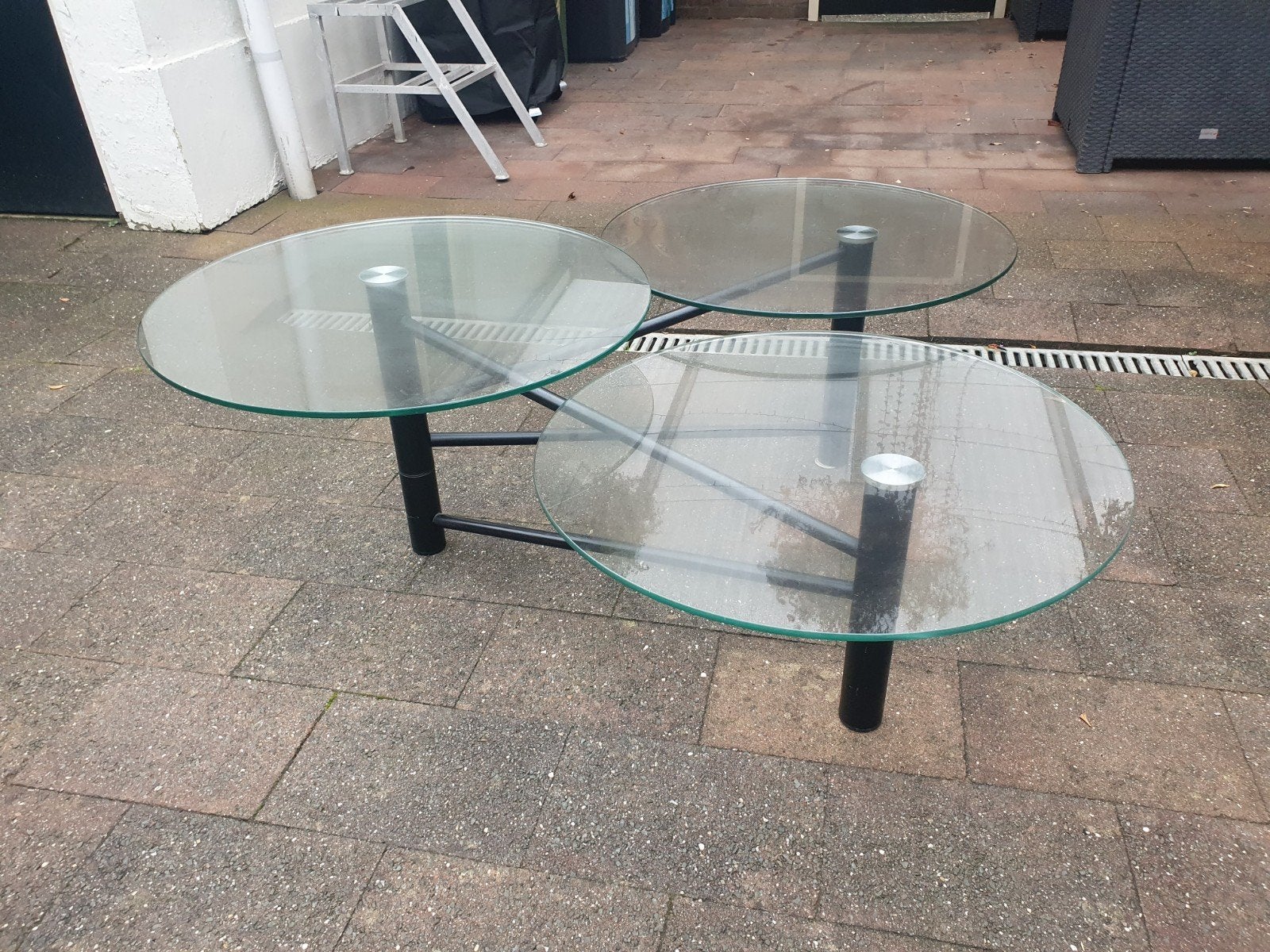 Glazen salontafel met drie ronde bladen, Ophalen, 50 – 75, Gebruikt, Rond
