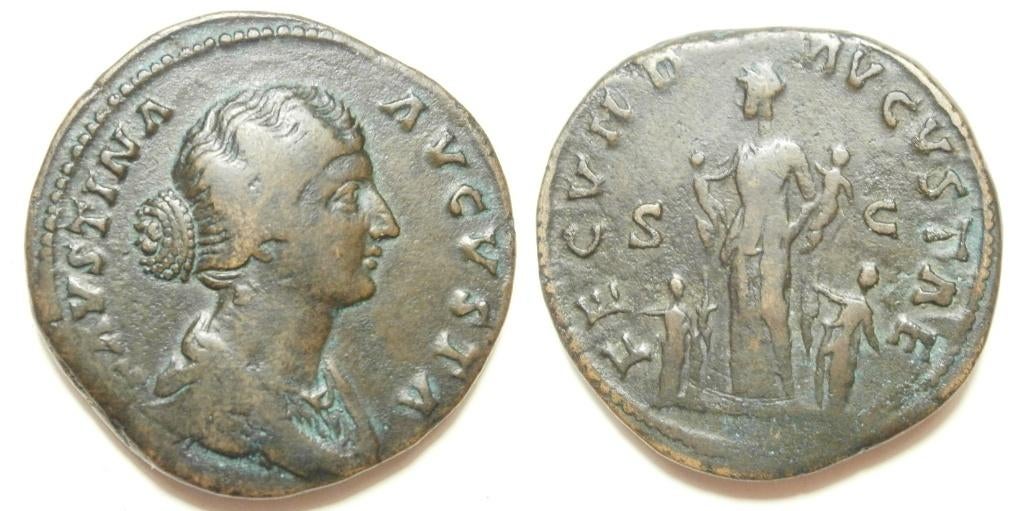 Romeinse munt Faustina II Sestertius -FECVND AVGVSTAE, S C, Ophalen of Verzenden, Italië, Losse munt