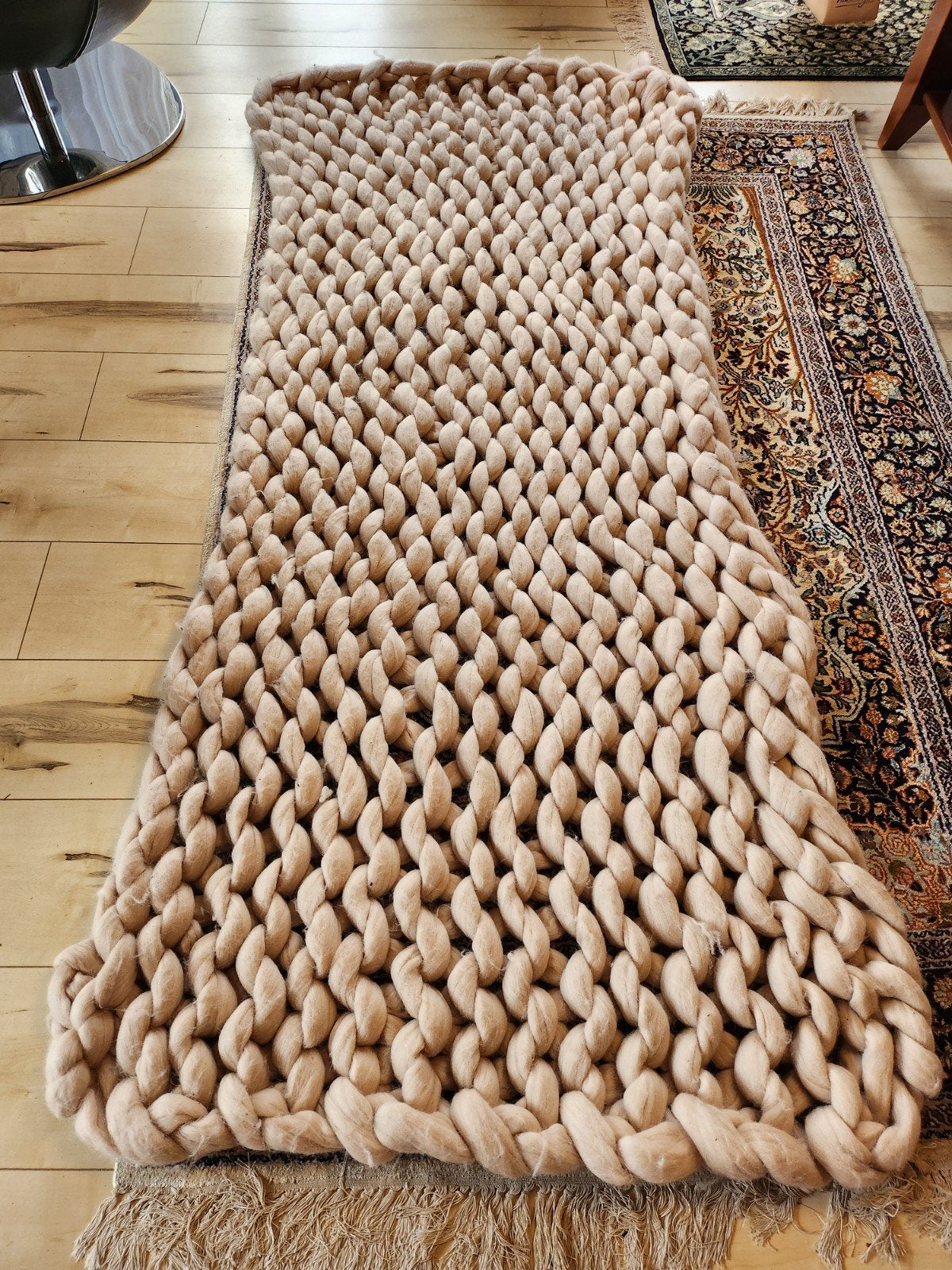 Handgeknoopt Chunky Merino Plaid - Crème/Beige, Crème, 100 tot 150 cm, Zo goed als nieuw, Rechthoekig