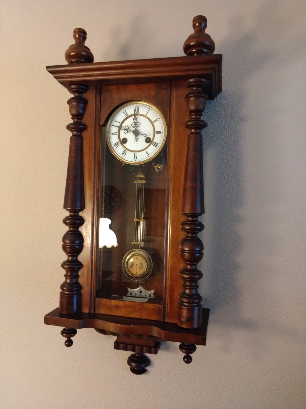 Antieke Regulator Wandklok - Hout met Slinger, Antiek en Kunst, Ophalen