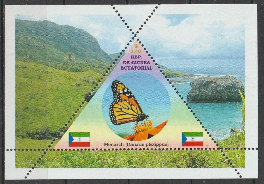 VLINDERS = mooi Triangel bl v GUINEA-Ecu-ZB11, Verzenden, Postfris, Dier of Natuur