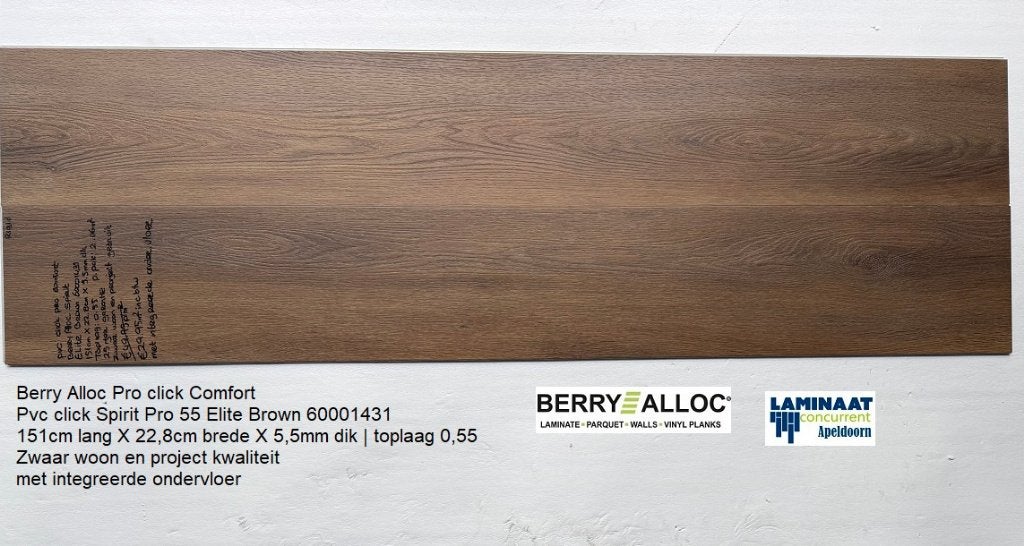 Pvc click Spirit Elite Brown met integreerde ondervloer