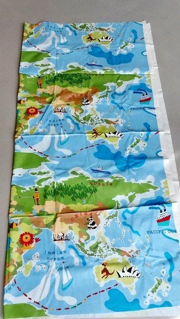 canvas katoen kids fun worldmap stof nieuw 1,50x1,40m!, Meerkleurig, 120 cm of meer, Ophalen of Verzenden, Katoen