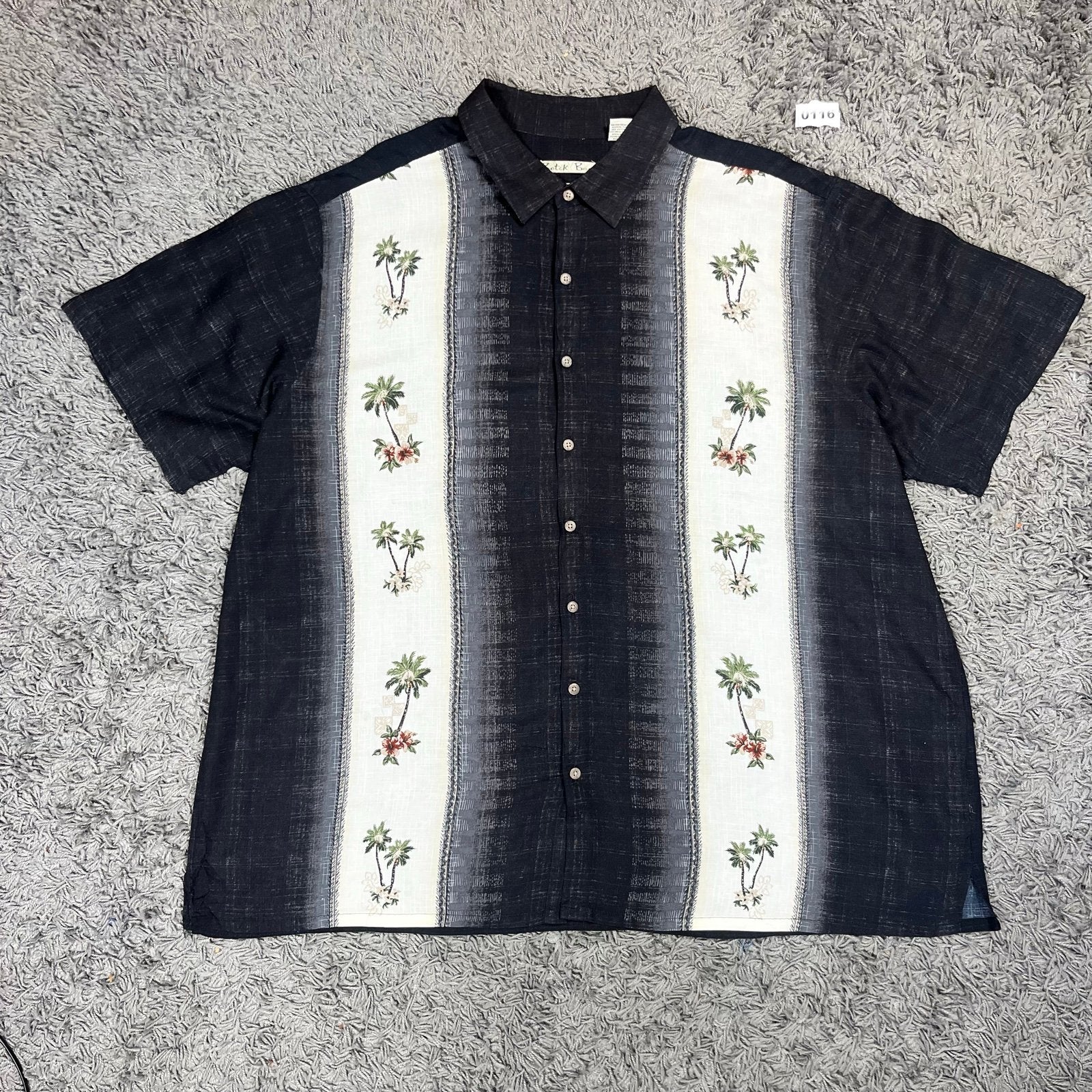 Batik Bay Black &amp; White Palm Print Rayon Shirt 3XB, Kleding | Heren, Ophalen of Verzenden, Zo goed als nieuw, Zwart, Hawaii