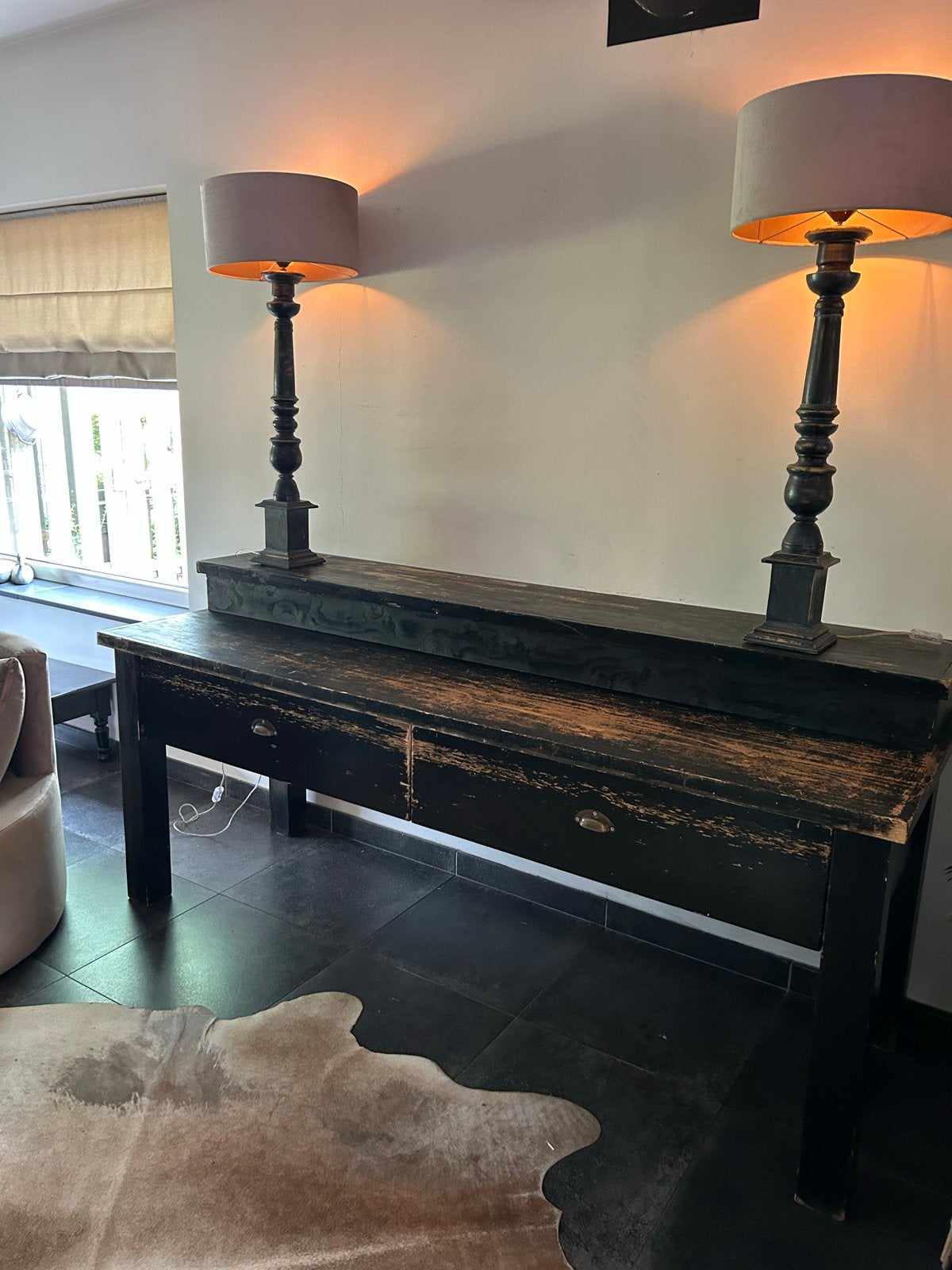 Stoere side-table/tafel met los opzetstuk, Huis en Inrichting, Ophalen, Gebruikt, 200 cm of meer, Rechthoekig