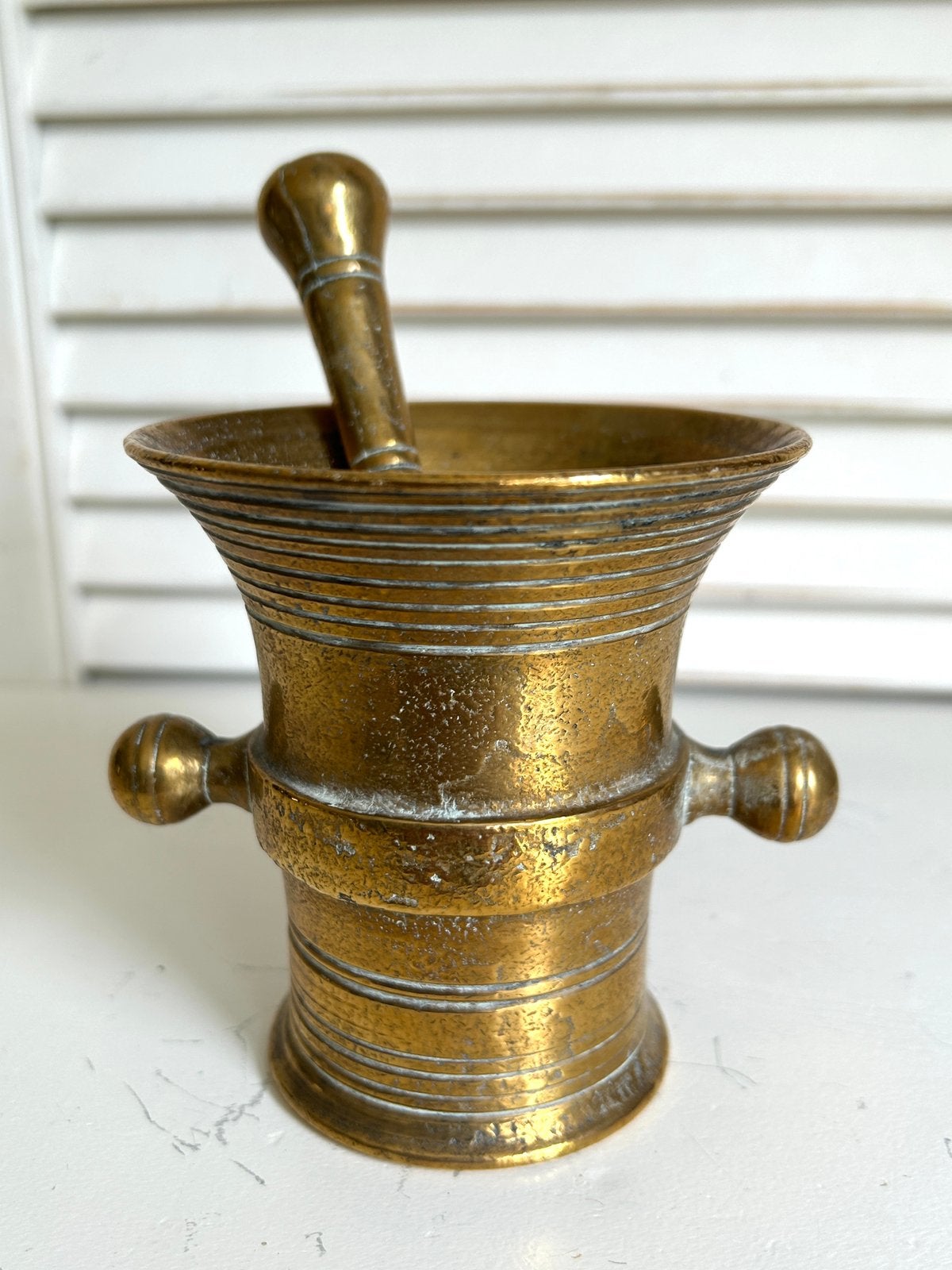 Vintage messing koperen vijzel met stamper, Ophalen
