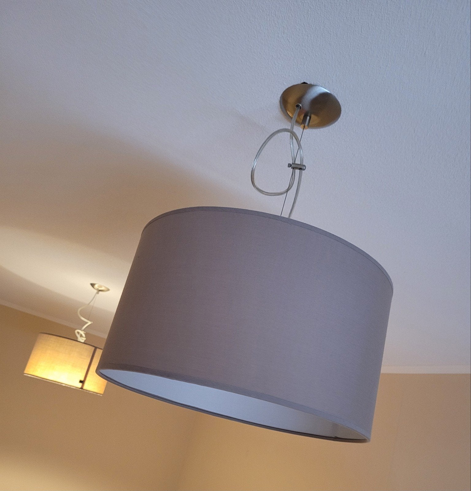 2 hanglampen met stoffen kap - Home Sweet Home, Ophalen, E27 (groot), Modern, Textiel