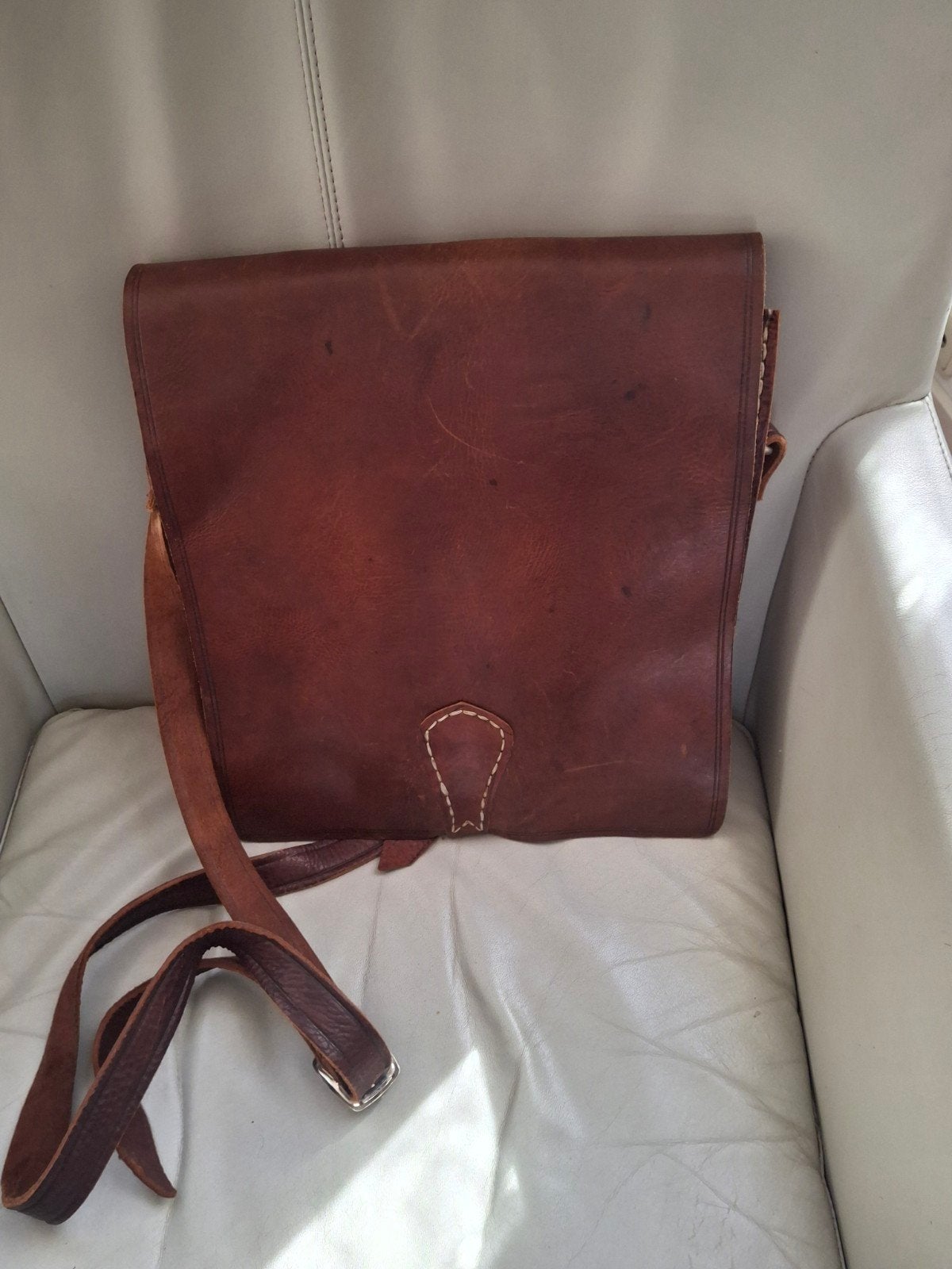 Vintage leren Long Messenger Bag., Ophalen of Verzenden