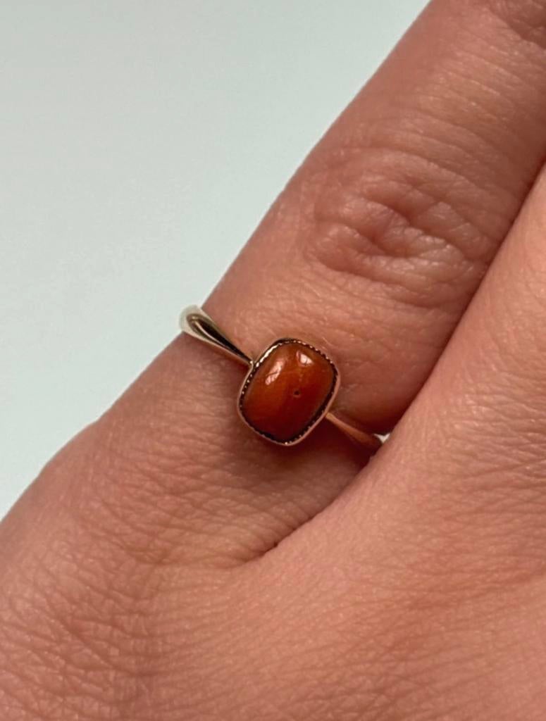 Vintage 14 karaat gouden ring met bloedkoraal, Verzenden, Oranje, Dame, Goud